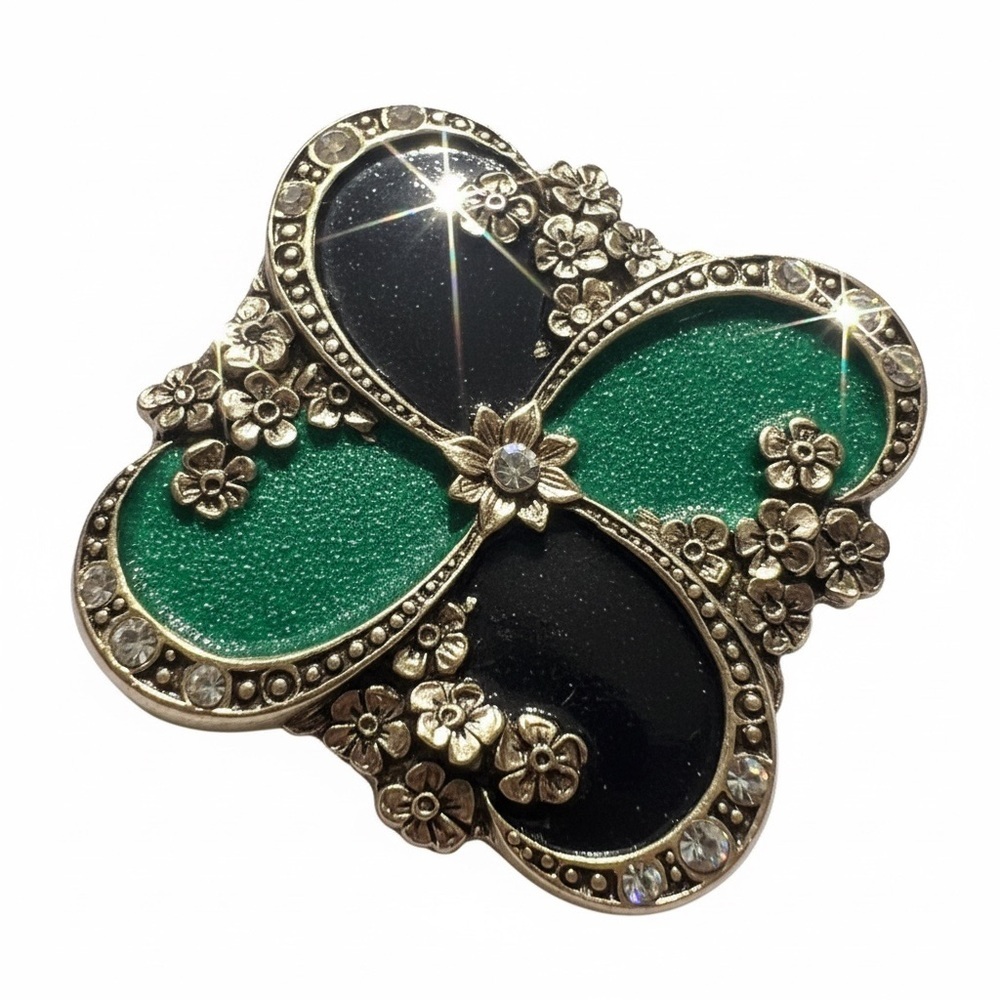 Catherine Popesco Square Black Green Enamel Crystal Pin Brooch VINTAGE
FRANCE
